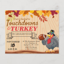 Touchdowns et Turquie Thanksgiving Invitation