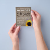 Prospectus 11,4 Cm X 14,2 Cm Tournesol et burlap, publicité fleuriste (main)