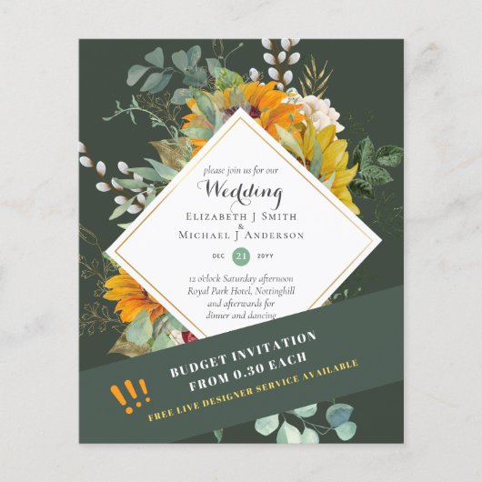 Prospectus 11,4 Cm X 14,2 Cm Tournesols Rustiques Eucalyptus Greenery Mariage I (Devant)