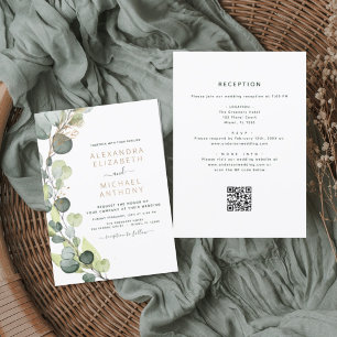 Prospectus 11,4 Cm X 14,2 Cm Tout en un Eucalyptus QR Code Faire-part de mariag