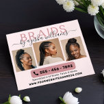 Prospectus 11,4 Cm X 14,2 Cm Tresses photo Collage coiffeur<br><div class="desc">Moderne Monogram Braids Hairstylist Business flyer, conçu avec une touche chic et professionnelle. Ce prospectus présente le mot "BRAIDS" dans la typographie majuscule stylisée, complété par votre nom dans une police manuscrite élégante. Montrez votre expertise avec 4 photos de vos coiffures tressées sur un arrière - plan rose et noir...</div>