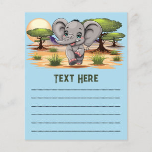 Prospectus 11,4 Cm X 14,2 Cm Un bébé éléphant qui sonne heureux dans la savane