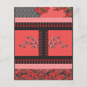 Prospectus 11,4 Cm X 14,2 Cm un motif rouge et noir avec des fleurs