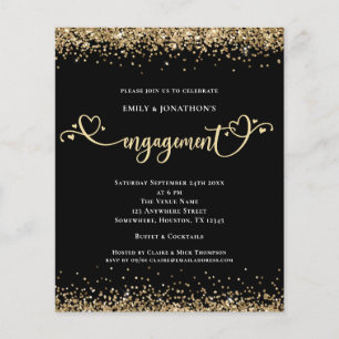 Prospectus 11,4 Cm X 14,2 Cm Valeur Gold Parties scintillant Coeur Script Fianç
