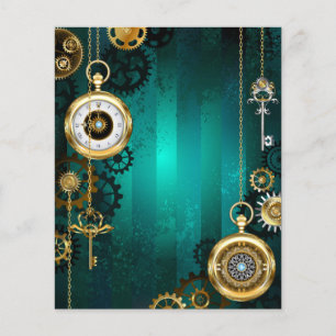 Prospectus 11,4 Cm X 14,2 Cm Veille bijoux Steampunk sur un Arrière - plan vert