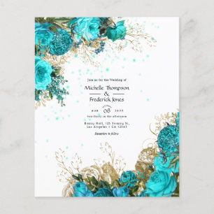 Prospectus 11,4 Cm X 14,2 Cm Vintage Turquoise et Gold Shabby Wedding Invitatio