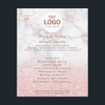 Prospectus 11,4 Cm X 14,2 Cm votre logo sur marbre rose et faux parties scintil<br><div class="desc">salon de beauté professionnel maquillage artiste flyer</div>