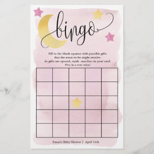 Prospectus 14 Cm X 21,6 Cm Au-Dessus De La Lune, Pink Stars Bingo Papier Cart
