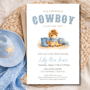 Prospectus 14 Cm X 21,6 Cm Baby Shower aquarelle Cow-Boy Bleu Petit Garçon