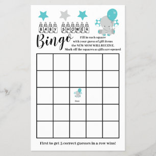 Prospectus 14 Cm X 21,6 Cm Baby shower Bingo Blue Elephant Game Card