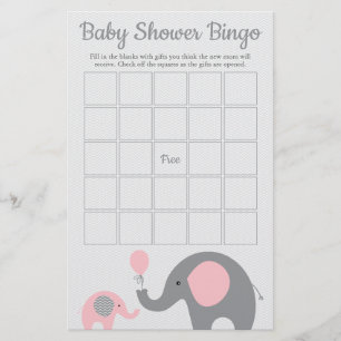 Prospectus 14 Cm X 21,6 Cm Baby shower de jeu rose et gris Elephant