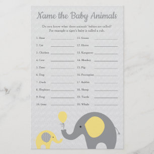Prospectus 14 Cm X 21,6 Cm Baby shower Eléphant Jaune Bébé Nom animal Jeu