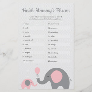 Prospectus 14 Cm X 21,6 Cm Baby shower Eléphant Rose Terminer la phrase de ma