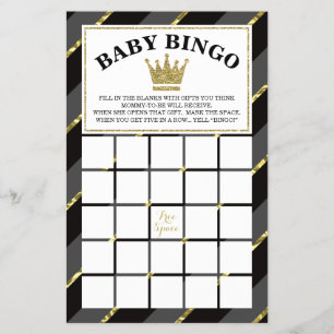 Prospectus 14 Cm X 21,6 Cm Baby shower Jeu de Bingo, Prince, Noir et Or