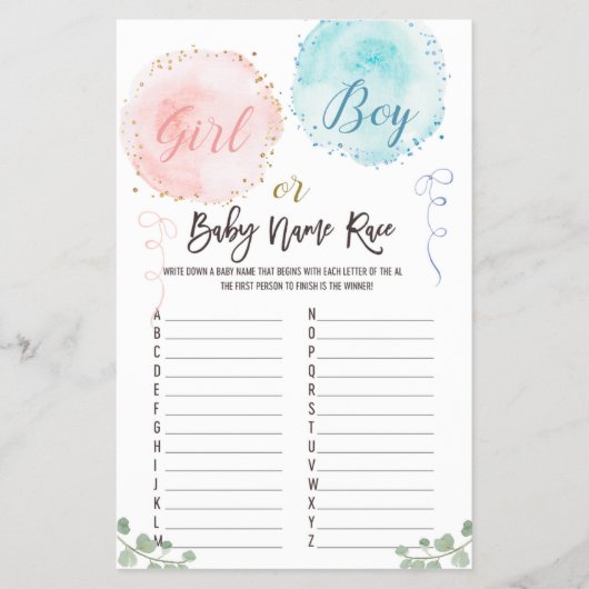 Prospectus 14 Cm X 21,6 Cm Ballons Nom du bébé Course ABC Jeu (Devant)