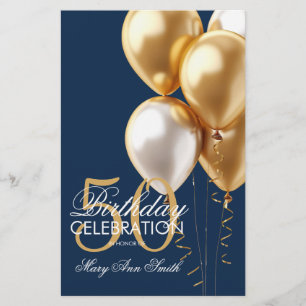 Prospectus 14 Cm X 21,6 Cm Balloons 50e anniversaire Gold & Navy Menu