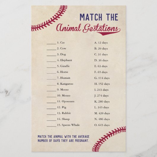 Prospectus 14 Cm X 21,6 Cm Baseball Thème Animal Gestation Match Douche Jeu (Devant)