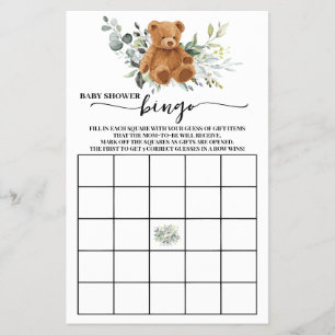 Prospectus 14 Cm X 21,6 Cm Bear Green Baby shower Bingo Game Card