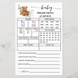 Prospectus 14 Cm X 21,6 Cm Bear Green Prédictions Conseil Carte Baby shower