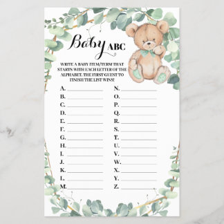 Prospectus 14 Cm X 21,6 Cm Bear Greenery Baby ABC Baby shower Carte de jeu