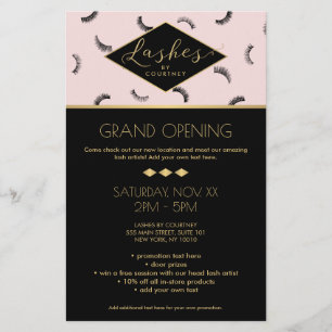 Prospectus 14 Cm X 21,6 Cm Beaucoup de Lashes Motif Lash Salon Rose/Noir/Or