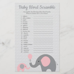 Prospectus 14 Cm X 21,6 Cm Bébé éléphant rose et gris: Jeu de lettres mélangé