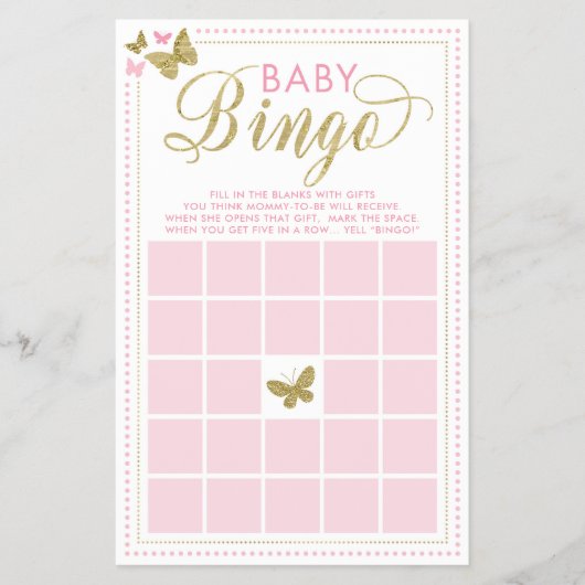 Prospectus 14 Cm X 21,6 Cm Bingo Bébé, Baby shower papillon Jeu (Devant)
