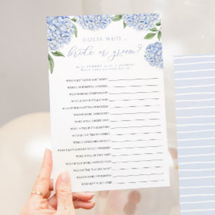 Prospectus 14 Cm X 21,6 Cm Blue Hydrangea Bride or Groom Paper Game Card
