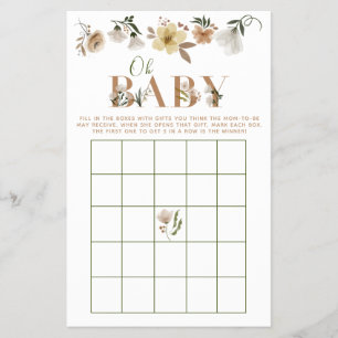 Prospectus 14 Cm X 21,6 Cm Boho Oh Baby Floral Baby shower Bingo Jeu
