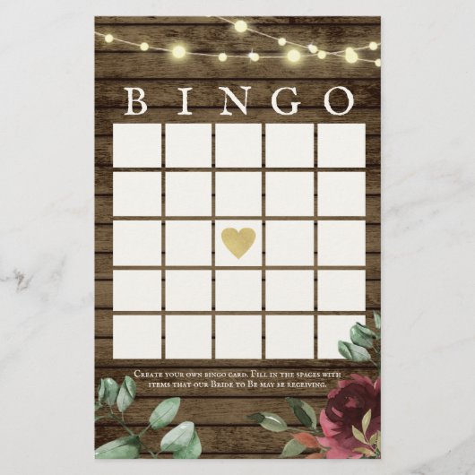 Prospectus 14 Cm X 21,6 Cm Bois rustique et lumières Jeu de Bingo (Devant)