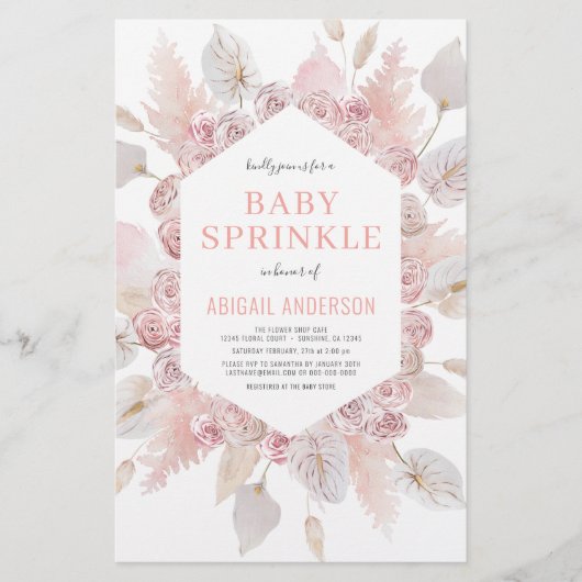Prospectus 14 Cm X 21,6 Cm Budget Boho Baby Sprinkt Blush Pink Invitation (Devant)