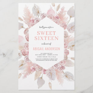 Prospectus 14 Cm X 21,6 Cm Budget Boho Sweet sixteen Moderne Blush Invitation