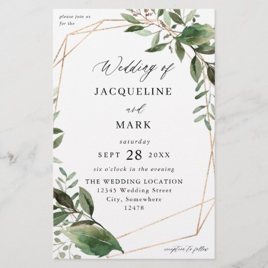 Prospectus 14 Cm X 21,6 Cm Budget Feuilles & Eucalyptus Gold Mariage MEDIUM (Devant)