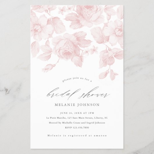 Prospectus 14 Cm X 21,6 Cm Budget Floral Script rose nuptiale Invitation (Devant)
