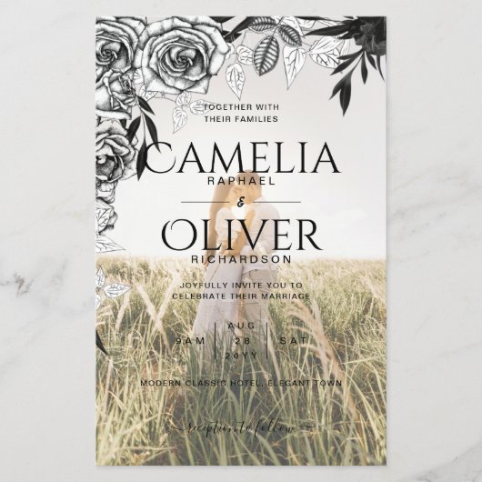 Prospectus 14 Cm X 21,6 Cm Budget Rose noir PHOTO OVERLAY Mariage Invitation (Devant)