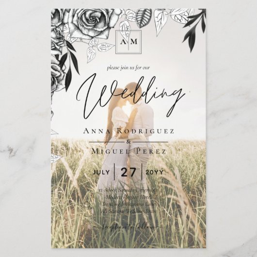 Prospectus 14 Cm X 21,6 Cm Budget Rose noir PHOTO OVERLAY Mariage Invitation (Devant)