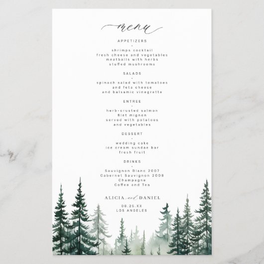 Prospectus 14 Cm X 21,6 Cm Budget rustique pins mariage menu (Devant)