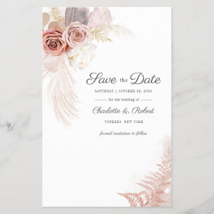 Prospectus 14 Cm X 21,6 Cm Budget Save The Date Moderne Fleur de Pampa Floral