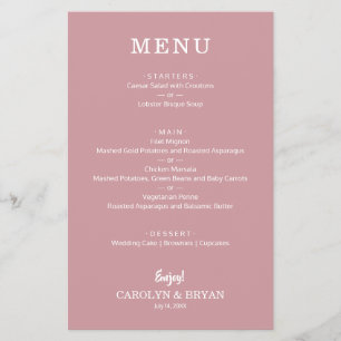 Prospectus 14 Cm X 21,6 Cm Budget Simple Dusty Rose Menu Mariage