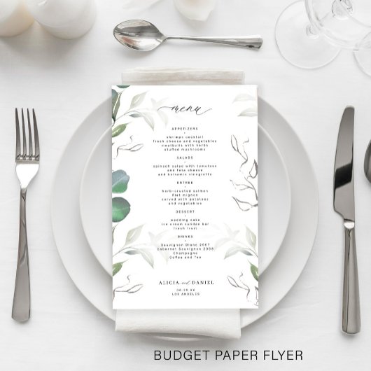 Prospectus 14 Cm X 21,6 Cm Budget simple eucalyptus vert menu mariage