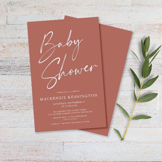Prospectus 14 Cm X 21,6 Cm Budget Terracotta Script Baby shower FLYER