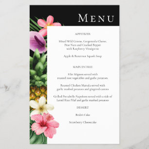 Prospectus 14 Cm X 21,6 Cm Budget Tropical Hawaiian Floral Menu - Black MED