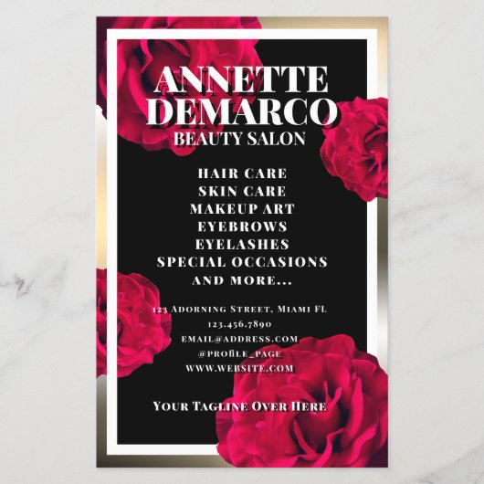 Prospectus 14 Cm X 21,6 Cm Cadre élégant doré et motif rose (Devant)