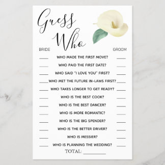 Prospectus 14 Cm X 21,6 Cm Calla Lily Guess Who Bride carte de jeu de douche
