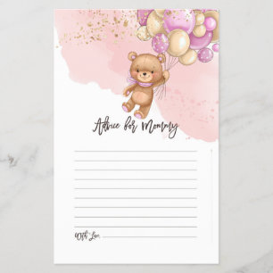 Prospectus 14 Cm X 21,6 Cm Carte de conseil Baby shower Bear Balloons