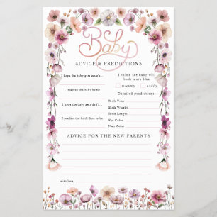 Prospectus 14 Cm X 21,6 Cm Carte de conseil Baby shower Fleur sauvage Pink Wa