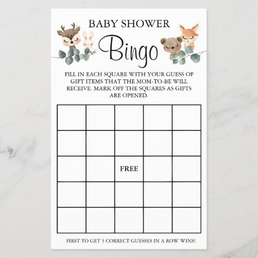 Prospectus 14 Cm X 21,6 Cm Carte de jeu Baby shower Woodland (Devant)
