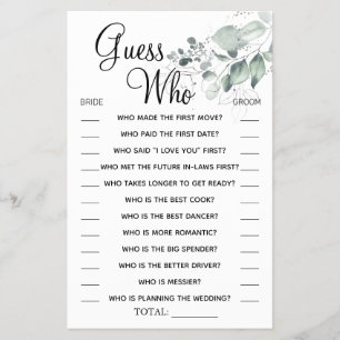 Prospectus 14 Cm X 21,6 Cm Carte de jeu de baby shower de mariage Watercolor 