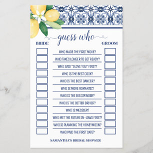 Prospectus 14 Cm X 21,6 Cm Carte de jeu Guess Who Lemons Mediterranean Shower