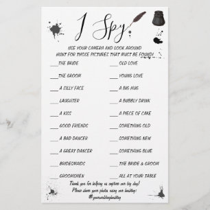 Prospectus 14 Cm X 21,6 Cm Carte de jeu I Spy pour réception de mariage Plu